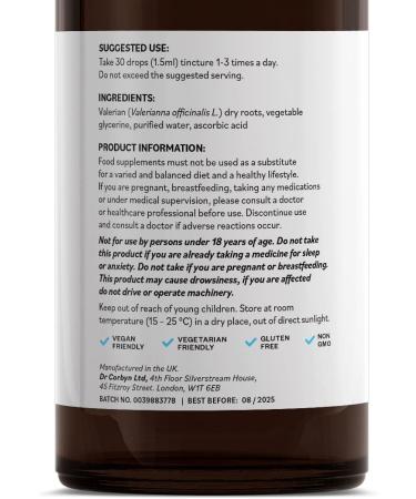 Dr Corbyn Valerian Root + Vitamin C Drops 50ml - Natural Sleep Aid with Valeriana Officinalis Tincture & Vitamin C | Alcohol-Free, UK-Made - Buy Online on SooperMarket.com