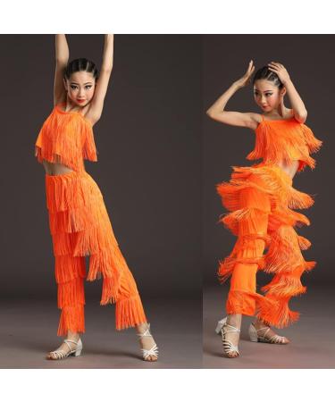 Adult Women's Fringe Latin Dance Pants - Black Tassel Performance Costume - Orange - Medium - Buy Online on SooperMarket.com