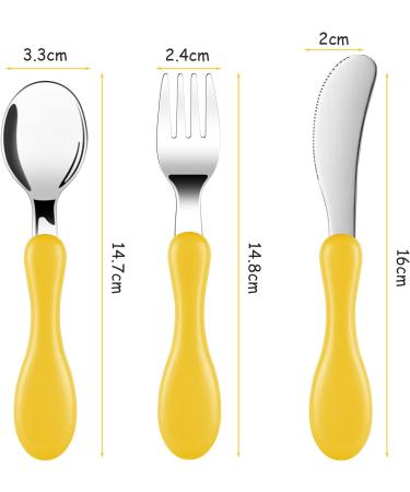 Vicloon 6 PCS Baby Fork and Spoon Set - Stainless Steel Toddler Utensils in Yellow/Pink | Baby Feeding Cutlery for Weaning and Kids - Buy Online on SooperMarket.com