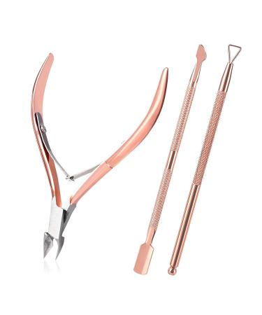 Cuticle Nippers and Cuticle Pusher Manicure Tools Set - Professional Cuticle Trimmer Nail Cuticle Remover Cutter Clippers Tool for Gel Nail Art Fingernails Toenails Spa(RoseGolden)