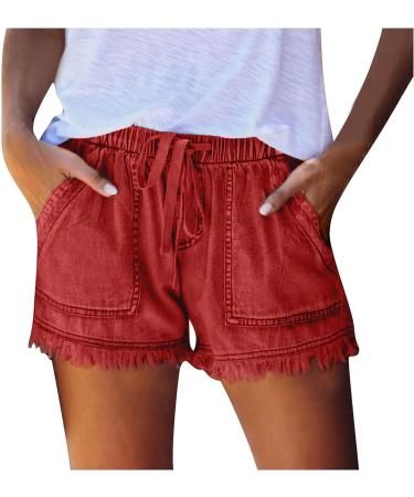 Gufesf Women's High Waisted Denim Shorts - Summer Casual Stretch Jean Shorts (B1-Red, Large) - Buy Online on SooperMarket.com