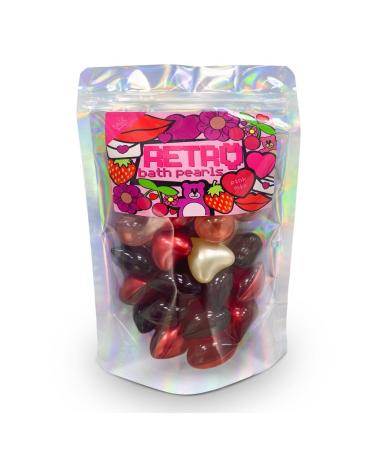 Retro 90's Bath Pearls Jumbo Bag of 30 - Pink Mix. Mixed Heart and Round Bath Pearls. Strawberry Cherry Vanilla Lychee and Lotus Scented Hearts and Pearls.
