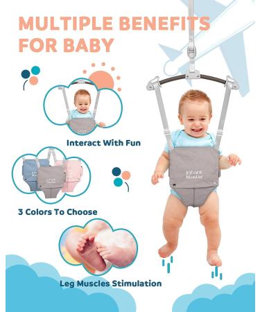 Infant Master Baby Doorway Jumper: Adjustable Strap, Soft Bouncer with Seat Bag - Grey - Buy Online on SooperMarket.com