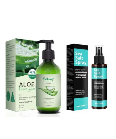 Sea Salt Spray for Hair Men and Women 5 fl oz + Aloe Vera Gel 17oz for Face and Body & Hair