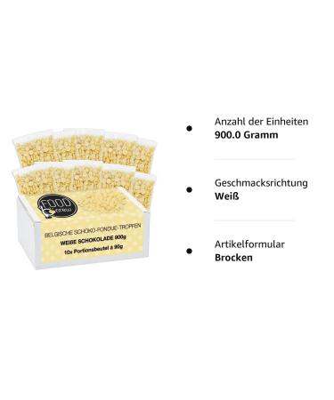 Food Crew 900g White Belgian Chocolate for Fondue - Perfect for Chocolate Fountains & New Year's Eve - 10 Individually Packaged Portion Bags - Buy Online on SooperMarket.com