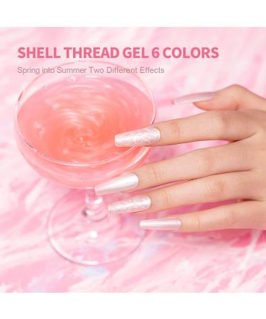 RARJSM Pearl Gel Nail Polish Set - 6 Colors Pearlescent Shell Glitter | White Gold Pink Green Purple Shimmer | Mermaid Nail Gel Soak Off | DIY Manicure with Swirl Thread Effect | LED UV Curing Required - Buy Online on SooperMarket.com