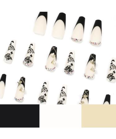 Runrayay Black Butterfly Press-On Nails for Women & Girls | Long Full-Cover Nail Tips with Nail Fans | Festival & Salon Quality - Buy Online on SooperMarket.com