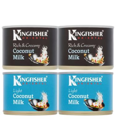 Coconut Milk Rich & Creamy 200ml x2 with Light Coconut Milk 200ml x2 - Bundle Consisting of Kingfisher x4 Pack