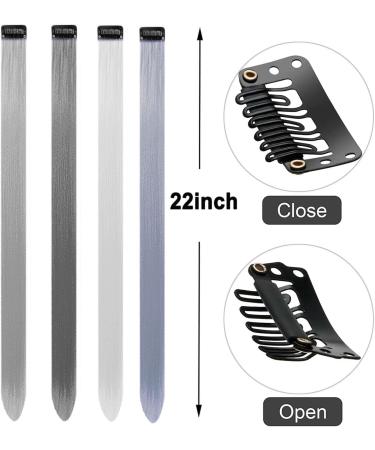 12 Pcs Colored Hair Extensions Colorful Clip in Hair Extensions 22 inch Synthetic Straight Hair Extensions for Kids Girls Women Cool - Buy Online on SooperMarket.com