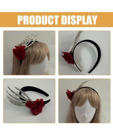 IMIKEYA Halloween Headband Red Rose Skull Headband Day Of The Dead Flowers Hairband with Skeleton Hand Zombie Bridal Cosplay Costume Hair Accessories - Buy Online on SooperMarket.com