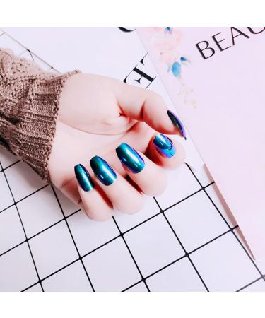24pcs Mirror Holographic Chrome Coffin False Nails - Beautiful Glitter Chameleon Effect - Buy Online on SooperMarket.com
