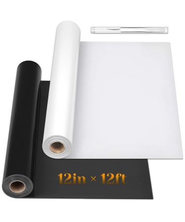 12 x 24ft Heat Transfer Vinyl Rolls  Flasoo 2 Rolls Black and White HTV Iron on Vinyl for Shirts  Compatible with Cricut  Cameo  Heat Press Machines (12 Inches by 12 Feet Per Roll) 12 x 24ft Black&White