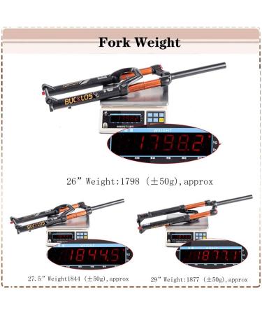 BUCKLOS MTB Fork 120mm Travel | 1-1/8 Straight/Tapered | Rebound Adjust | 15mm Axle | Manual Lockout | Air Shocks | Gold-Straight Tube 27.5 - Buy Online on SooperMarket.com