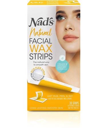 Nad's Facial Wax Strips - Natural All Skin Types - Waxing Kit With 30 Face Wax Strips & Post Wax Oil, 1 Count
