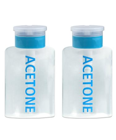 Beauticom 9 Oz Blue Push Down Acetone Labeled Empty Bottle Dispenser (Quantity: 2 Pieces)