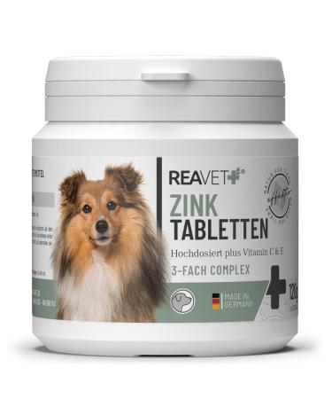 Reavet zinc tablets for dogs 120 pieces - high -dose with vitamin C&E zinc tablets plus vitamins for dry skin hair loss zinc dog for claws & fur