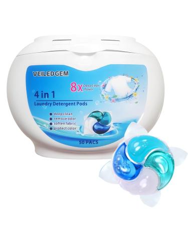 Laundry Detergent Pods Concentrated Liquid Laundry Detergent Pacs 4 in 1 High Efficiency Flower&Fruit Scent (50 pacs)