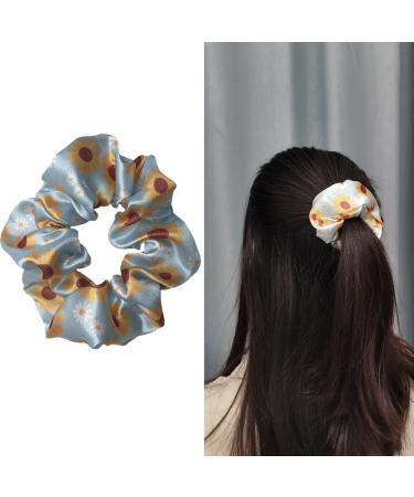 Daisy Flower Blue Hair Scrunchies 2PCS - Women's Silk Hair Accessories & Ponytail Holder Bracelet - Buy Online on SooperMarket.com