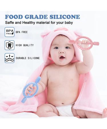 Buy BPA-Free Baby Biting Toys & Toothbrush Set - Soothing Silicone Teething Rings (Blue & Pink) for 3+ Months - Safe & Stimulating Gum Relief - Buy Online on SooperMarket.com