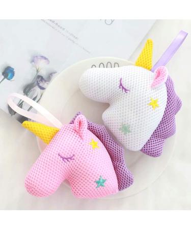 Heallily Unicorn Bath Sponge Pouf Exfoliating Loofah 2pcs for Women Girls - White Pink - Buy Online on SooperMarket.com