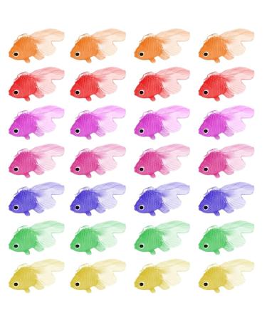 Jtkrew 28 PCs stretchy neon fish artificial floating fish soft rubber goldfish toys small fake fish ornament for cat toys aquarium decoration party