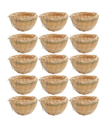 Baoblaze 15x Handmade Bamboo Wicker Canary Nest Pans For Cage Hanging