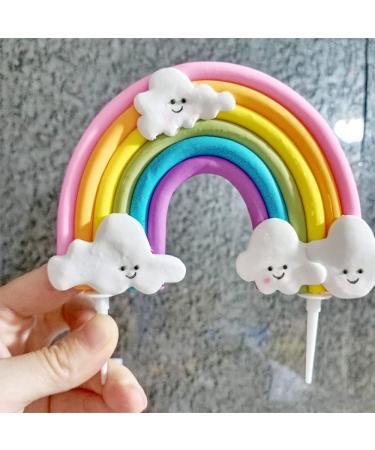 Rainbow Cloud Cake Topper - Colorful Soft Pottery Cupcake Decoration for Boys and Girls Birthday Party - Buy Online on SooperMarket.com