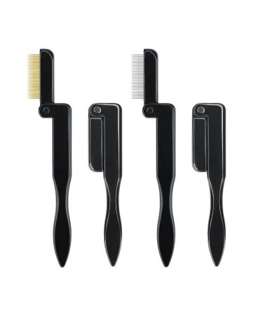 Folding Metal Teeth Eyelash & Eyebrow Comb Set - Professional Tool for Defined Lashes & Brows (Black) - 2PCS - Buy Online on SooperMarket.com