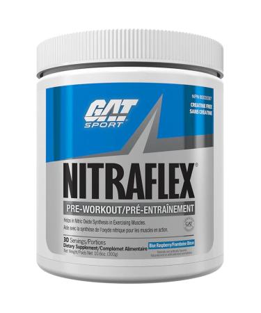 GAT-Sports Nitraflex Pre-Workout Powder | Increases Nitric Oxide Production Boosts Strength Energy Focus & Exercise Performance | 30 Servings (Blue Raspberry)