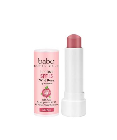 Babo Botanicals Organic Tinted Mineral Lip Conditioner SPF 15 - Wild Rose, 0.15 oz | Water-Resistant Lip Balm - Buy Online on SooperMarket.com