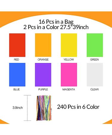 Tallew 16 Pcs 28 x 40 Inch Cellophane Sheets Cello Wraps Colored Cellophane Paper Transparent Colored Gift Wrap Cellophane with 240 Pcs Metallic Twist Ties  for DIY Arts Crafts Gifts Wrapping - Buy Online on SooperMarket.com
