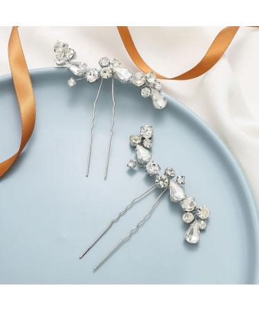 Bride Wedding Hair Pins - Silver Crystal Rhinestone Hair Accessories (Pack of 2) - Easedaily - Buy Online on SooperMarket.com