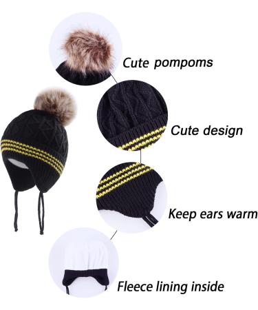 LANGZHEN Toddler Winter Hat with Earflap and Fleece Lining for Boys and Girls 2-4 Years - Black-Pompon - Buy Online on SooperMarket.com