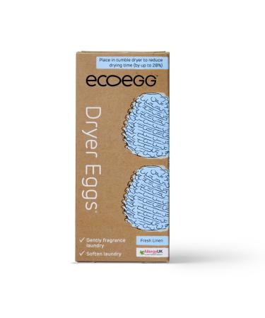 Ecoegg Dryer Egg | Reduces Drying Time | Tumble Dryer Balls replacement | Freshens and Softens Clothes | Hypoallergenic | Fresh Linen | 2 Eggs | 4 fragrance sticks | Approx 40 Dries Fresh Linen Single