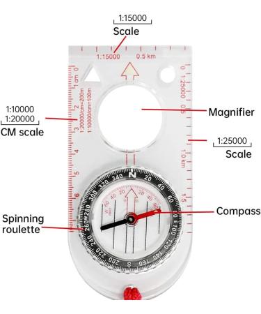 Multifunctional Waterproof Navigation Compass Map Ruler Magnifier for Explorer Hiking Map Reading and Navigation with Adjustable Lanyard - Buy Online on SooperMarket.com
