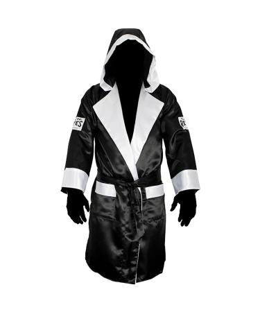 Cleto Reyes Satin Boxing Robe with Hood - Large - Black/White