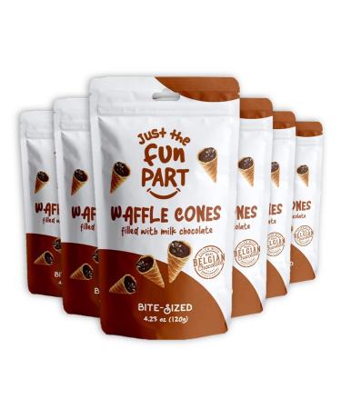 Just The Fun Part, Bite-Size Crispy Mini Waffle Cones with Premium Belgian Chocolate, Great for Snacks, Dessert, Grab & Go - Kosher, Milk Chocolate (Pack of 6)