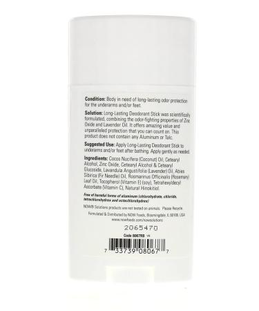 NOW Foods Deodorant Stick Long Lasting 2.2 OZ - Natural Odor Protection - Buy Online on SooperMarket.com