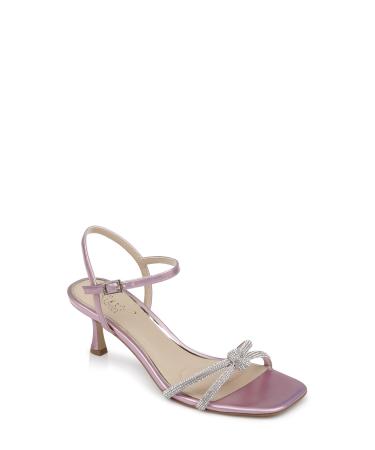 Jewel Badgley Mischka Women's Maci Metallic Sandal with Rhinestone Knot Detail Heeled 3.5 UK Pink