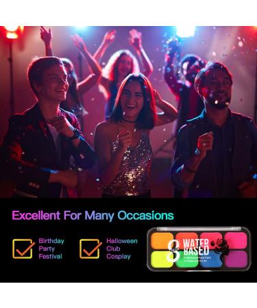 8 Colors Glow In The Dark Face & Body Paint - Neon Fluorescent Makeup for Halloween Parties & Costumes - Water Based UV Blacklight Paint - Buy Online on SooperMarket.com