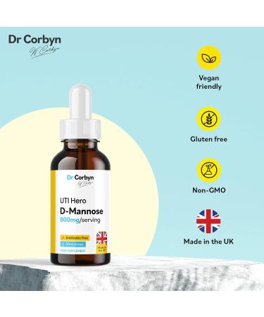 Dr Corbyn D-Mannose 800mg Drops - 100ml | UTI Hero Liquid Supplement for Urinary Tract Health | Vegan & UK Made - Buy Online on SooperMarket.com