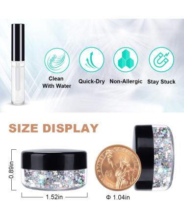 Silver Holographic Chunky Glitter Set for Festival Party - 14g Glitter + Glue Gel - Beauty Rave Accessories - Buy Online on SooperMarket.com