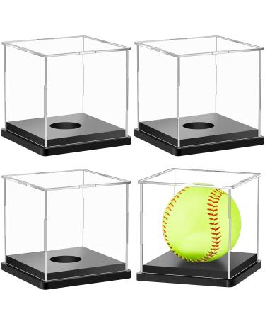 Leinuosen 4 Pcs Softball Display Case Plastic Softball Holder Stand Baseball Display Case Memorabilia Acrylic Box UV Protected Clear Display Cube for Softball Baseball Tennis Ball Sports Ball Storage