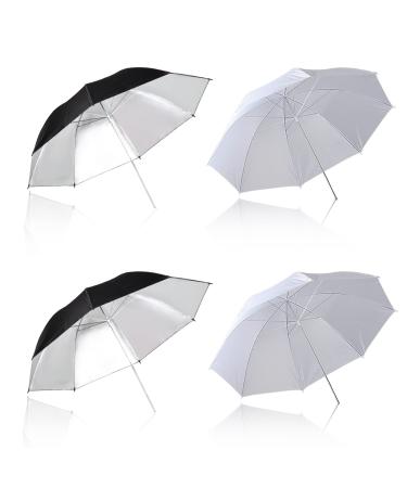 4 Pack Photography Umbrella Lighting Kit 33inch /43inch Black & Silver Reflector Umbrella/White Soft Translucent Umbrella for Studio/Outdoor Photo and Video Lighting Accessories (4 Pack)