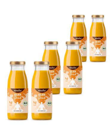 Golden Drink Bio |6 juice shots with turmeric ginger rosehip powder fruit juice puree and selected Ayurvedic herbs |6 x 250ml bottles |From the Achterhof Golden Drink Bio 6 pieces (1 Pack)