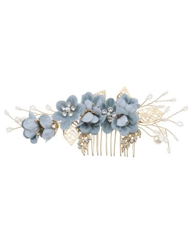 Wedding Bridal Hair Comb Flower Side Hair Clips Rhinestone Pearl Floral Headpiece Hair Tools Hair Accessories for Wedding Bridal Bridesmaid Blue