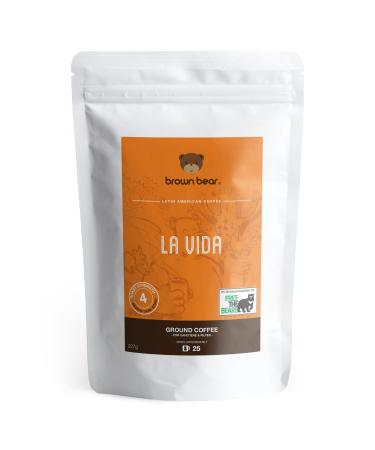 Medium Dark Roast Strong Ground Coffee 227g - For French Press Cafetiere Filter Drip V60 Aeropress - Strength 4 - Brown Bear La Vida Blend - Donation to Free The Bears Caramel 227 g (Pack of 1)