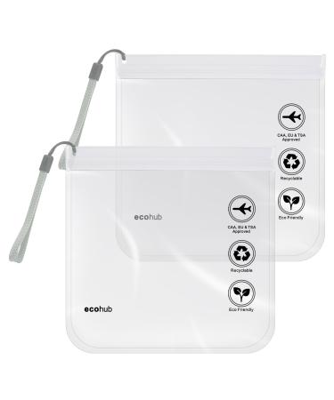 ECOHUB Airport Security Liquids Bags EVA Airport Liquid Bag 20 x 20cm Airline Approved Clear Travel Toiletry Bag for Women Men Zip Lock Bags with Strap for Travel (2 pcs Clear) Clear With Carrying Handle