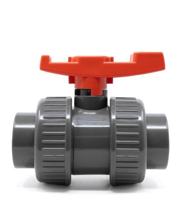 VIALIA PVC ball tap with double union buffe 40mm shut-off tap on both sides with adhesive muffles for gluing and screwing with PVC pipes for pool and pond construction aquaristics 40 mm