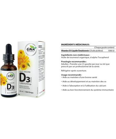 GNA Naturals - Fast Absorb Vitamin D3 1 000 Iu/Drop - Emulsified No Flavour 30ml/ 1364 drops 30 milliliter - Buy Online on SooperMarket.com